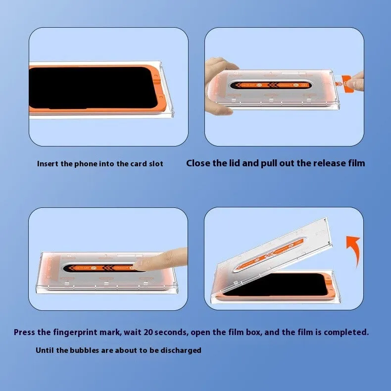HD tempered glass screen protector for iPhone with dust-proof membrane and second sticker box