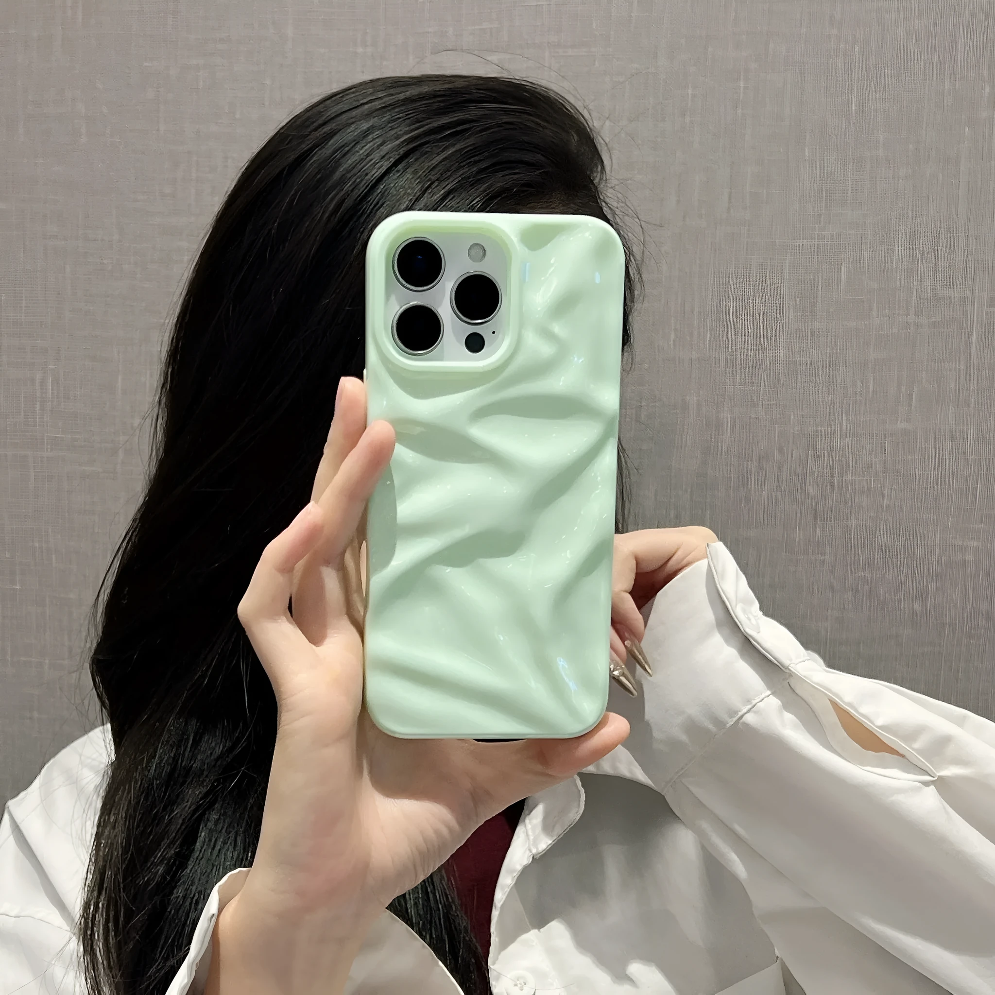 TPU macaron colour phone case with three-dimensional pleated pattern for iPhone