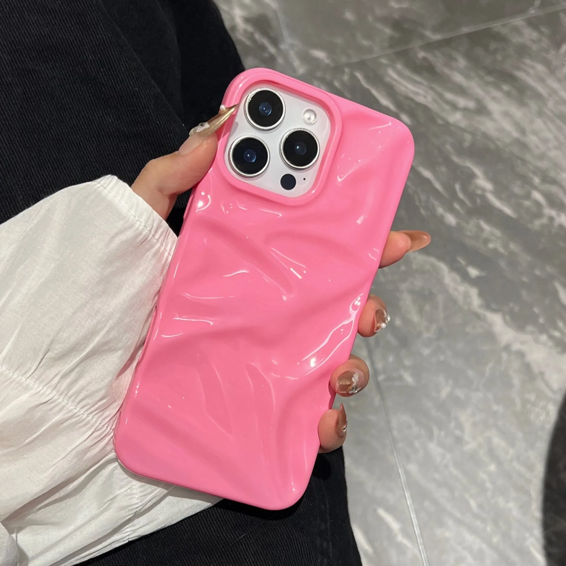 TPU macaron colour phone case with three-dimensional pleated pattern for iPhone
