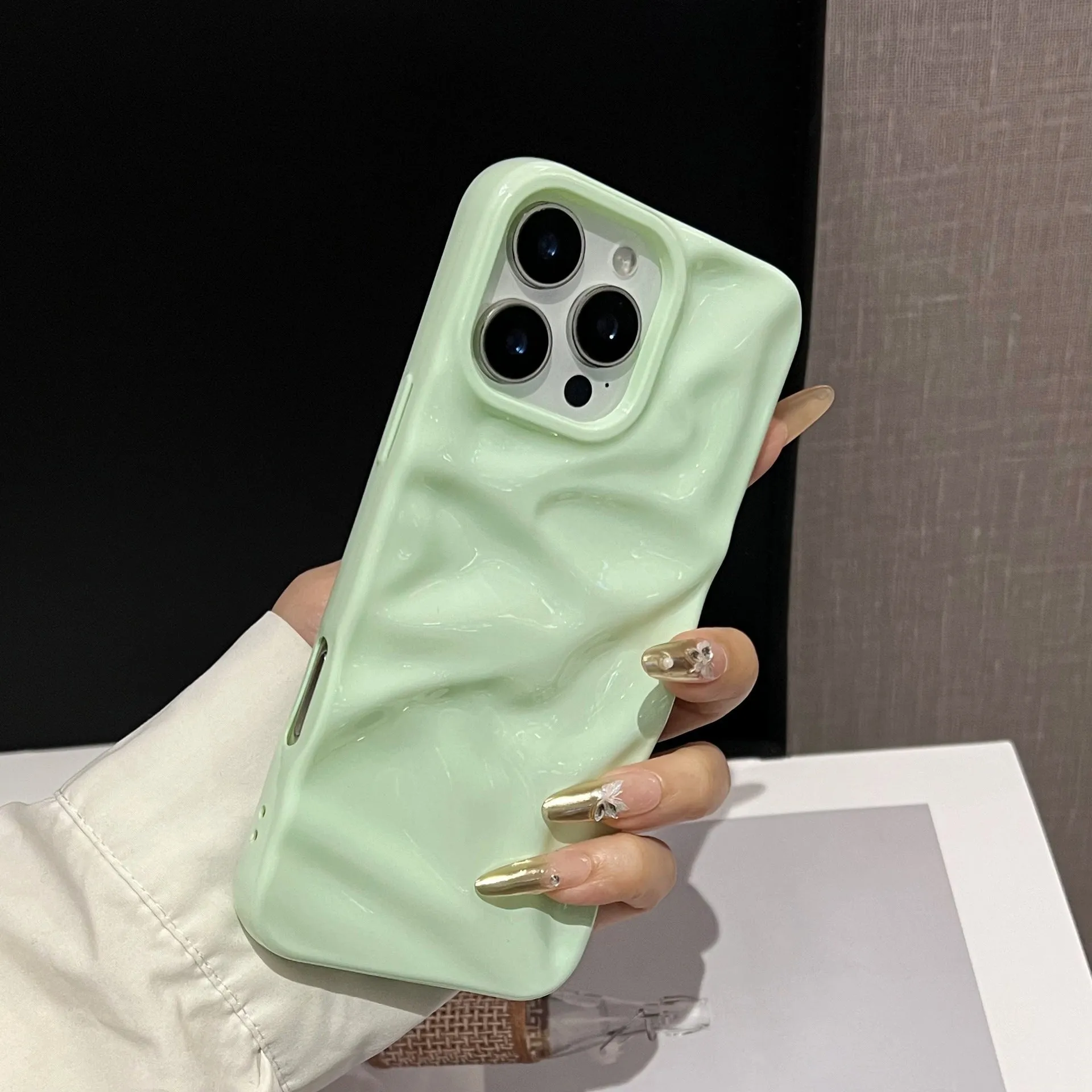TPU macaron colour phone case with three-dimensional pleated pattern for iPhone