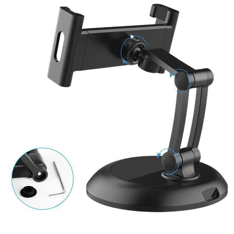 Portable multifunctional mobile phone support shelf in black on a desk holding a smartphone