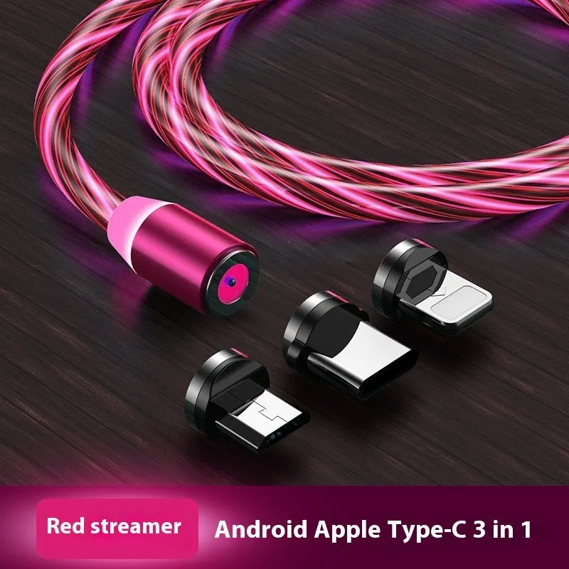 Magnetic streamer data cable Type-C three-in-one charge cable with TPE jacket in 1m length colourful colour