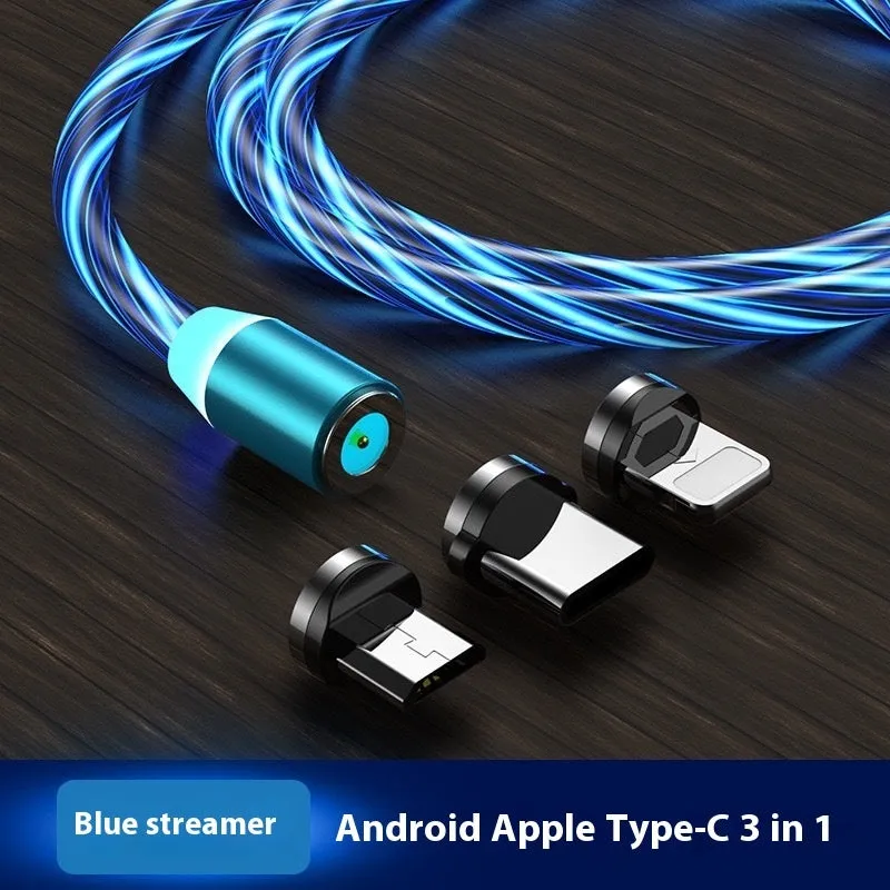 Magnetic streamer data cable Type-C three-in-one charge cable with TPE jacket in 1m length colourful colour