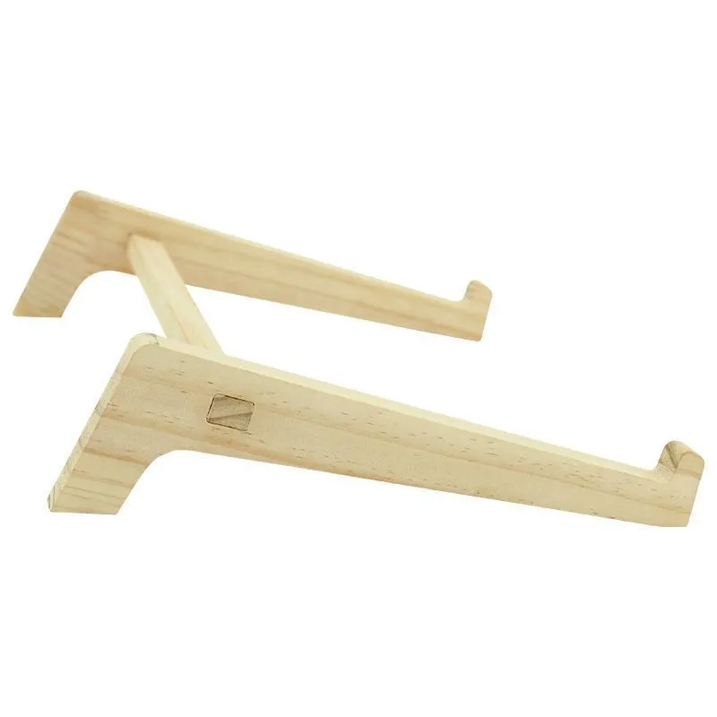 Solid wood notebook computer stand with raised cooling base on a desk, six style options for laptops