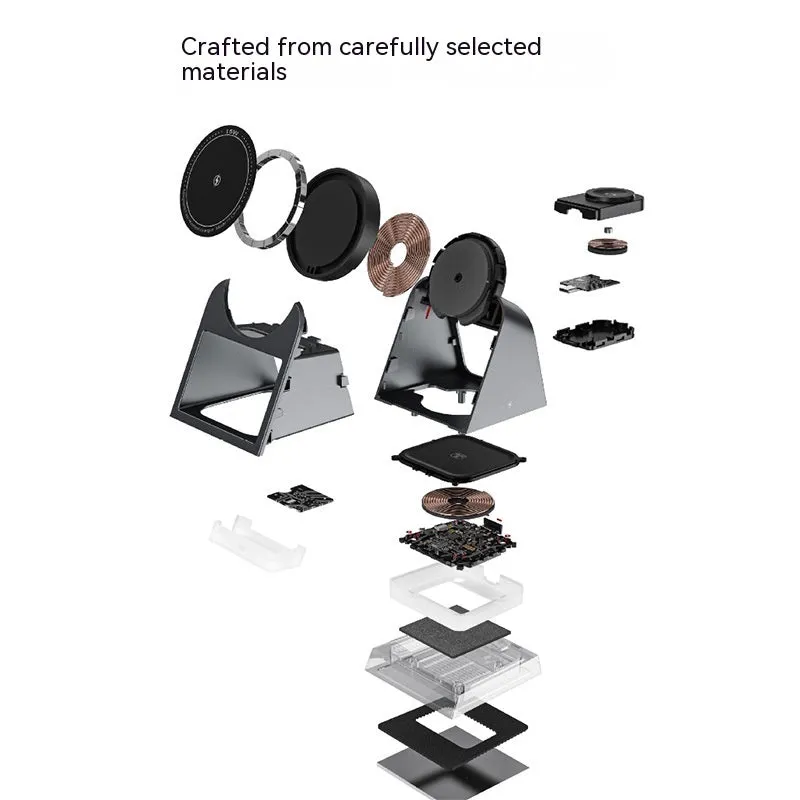 Three-in-one magnetic wireless charger with small night lamp in black, 118x104x78mm