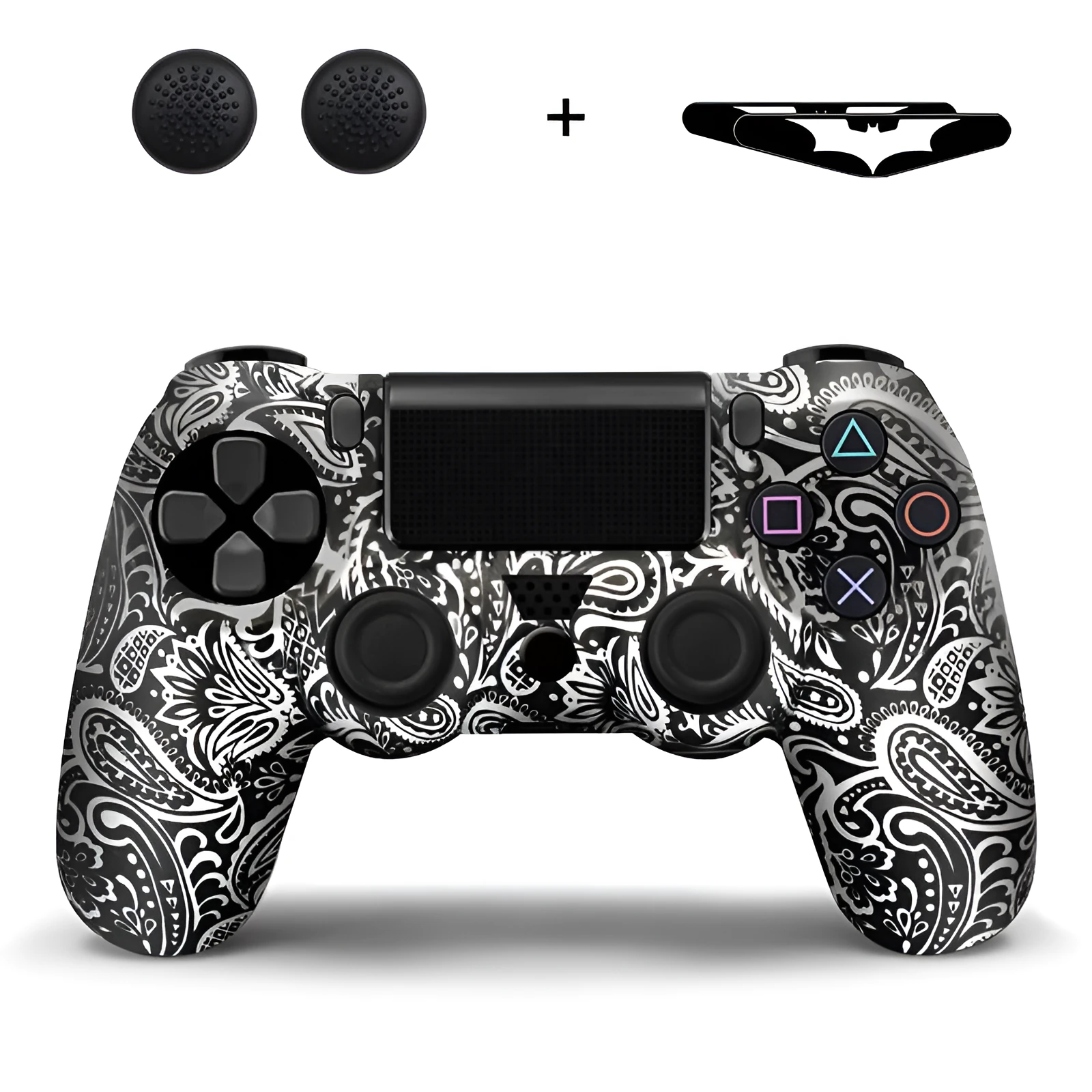 Camouflage silicone PS4 controller sleeve with button caps and lamp stickers in Red Leaf style