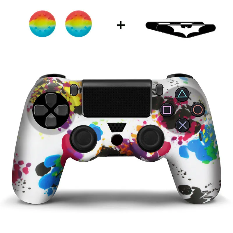 Camouflage silicone PS4 controller sleeve with button caps and lamp stickers in Red Leaf style