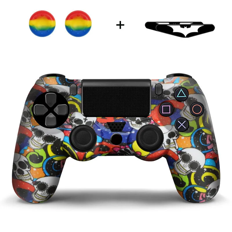 Camouflage silicone PS4 controller sleeve with button caps and lamp stickers in Red Leaf style