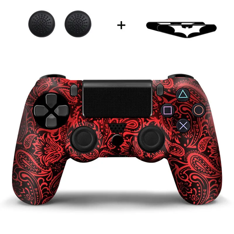 Camouflage silicone PS4 controller sleeve with button caps and lamp stickers in Red Leaf style