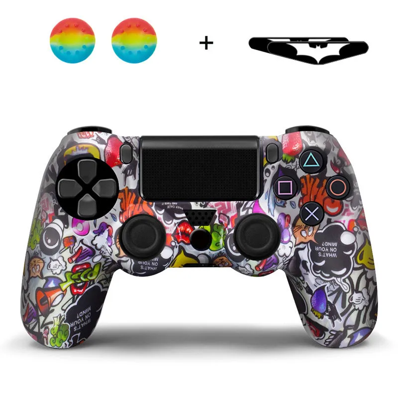 Camouflage silicone PS4 controller sleeve with button caps and lamp stickers in Red Leaf style