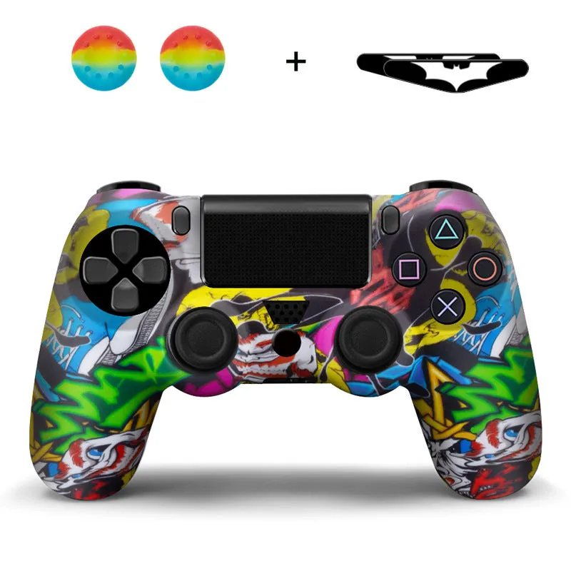Camouflage silicone PS4 controller sleeve with button caps and lamp stickers in Red Leaf style