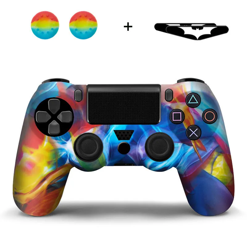Camouflage silicone PS4 controller sleeve with button caps and lamp stickers in Red Leaf style