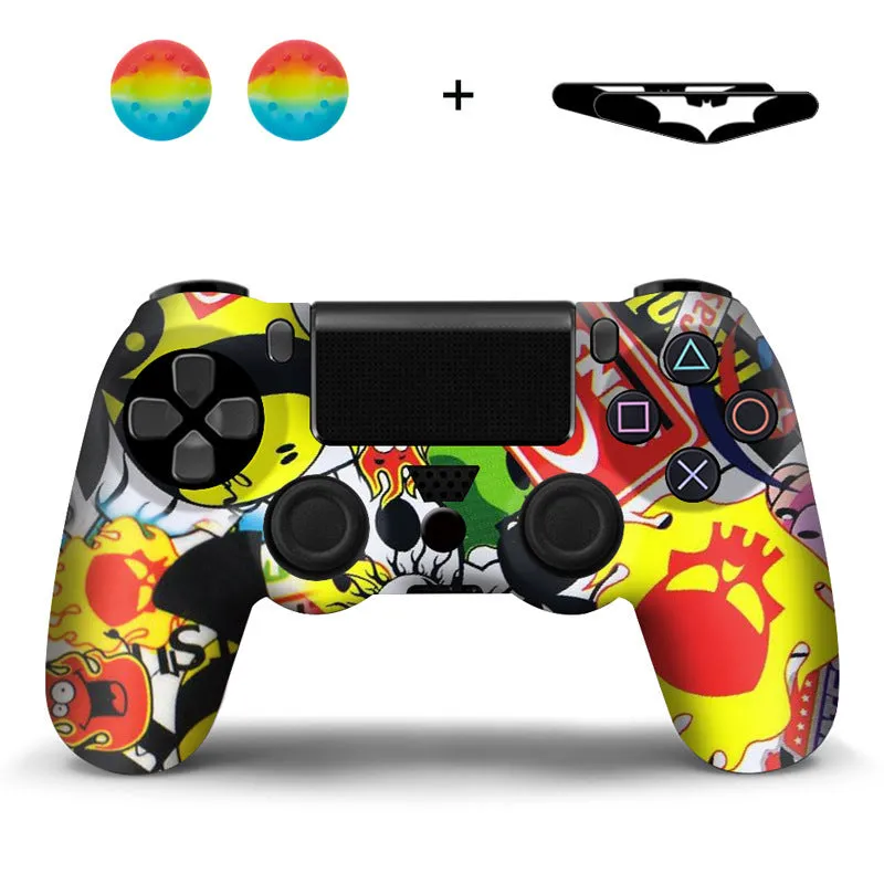 Camouflage silicone PS4 controller sleeve with button caps and lamp stickers in Red Leaf style