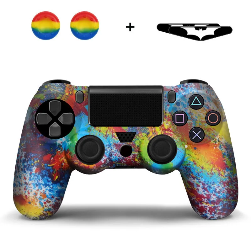 Camouflage silicone PS4 controller sleeve with button caps and lamp stickers in Red Leaf style
