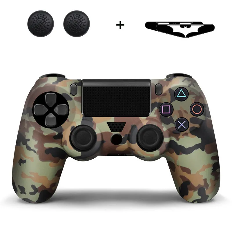 Camouflage silicone PS4 controller sleeve with button caps and lamp stickers in Red Leaf style