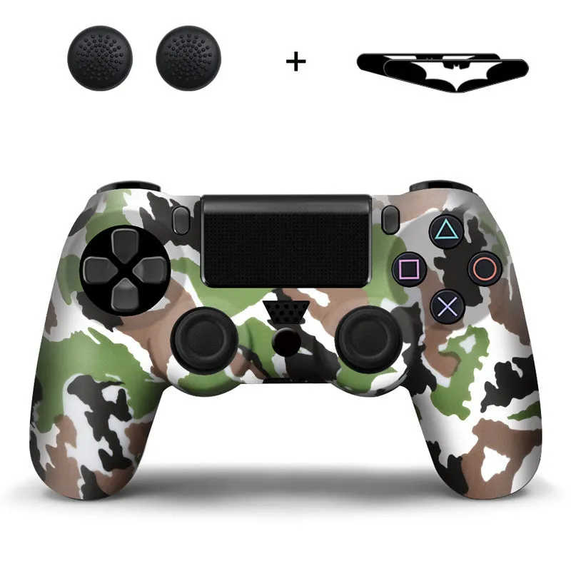 Camouflage silicone PS4 controller sleeve with button caps and lamp stickers in Red Leaf style
