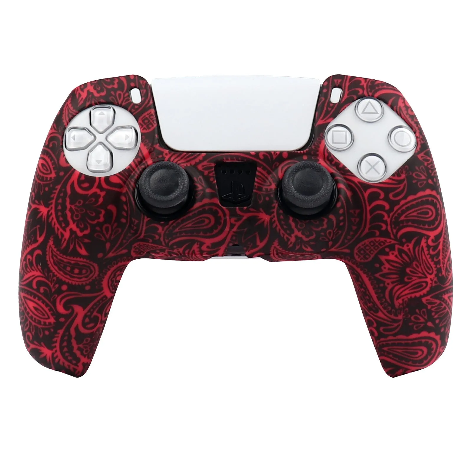 Camouflage silicone PS4 controller sleeve with button caps and lamp stickers in Red Leaf style