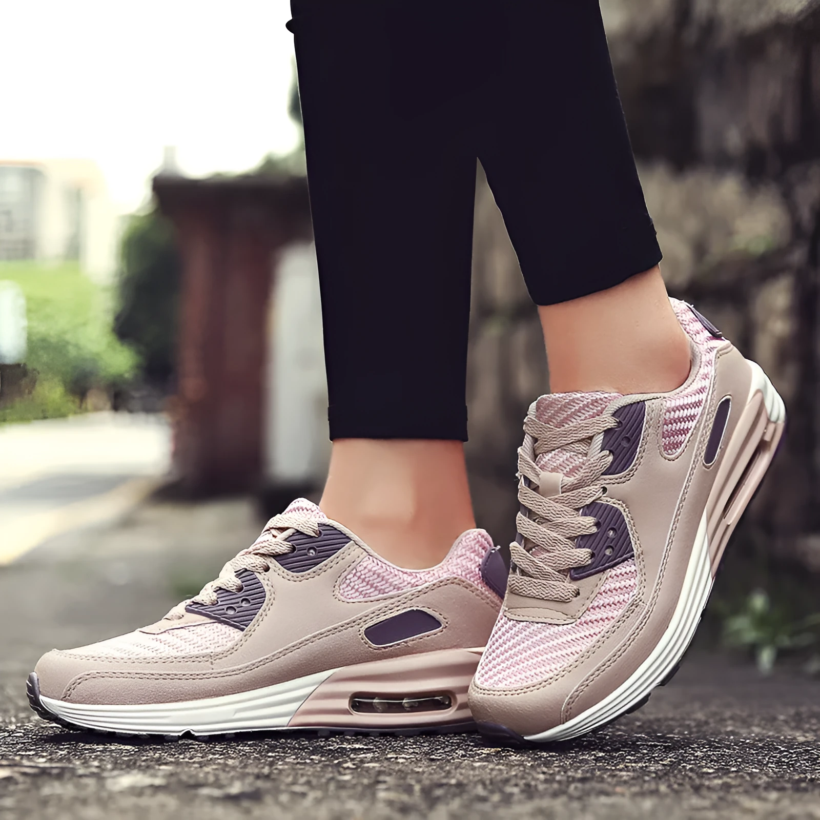 Women's beige orange casual shoes with a 3.5cm block heel, shown on a size chart.