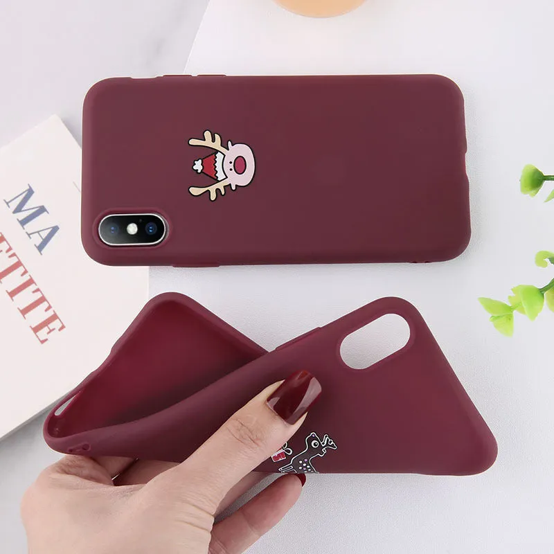 Christmas frosted TPU phone case with elk design for iPhone
