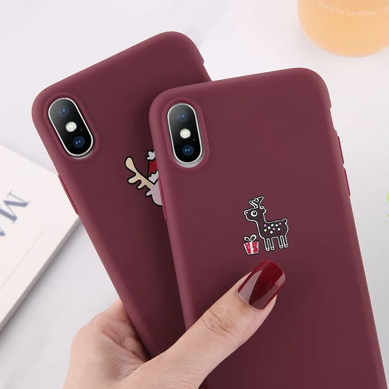 Christmas frosted TPU phone case with elk design for iPhone