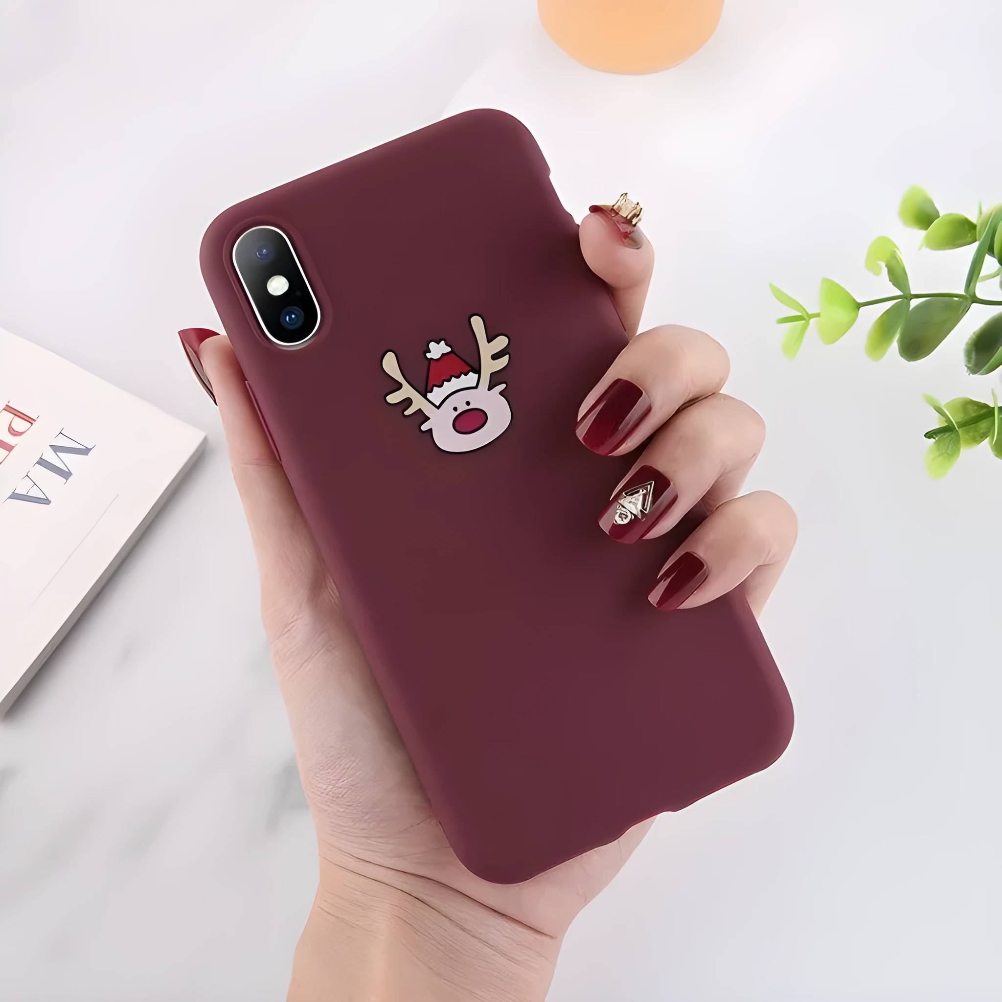 Christmas frosted TPU phone case with elk design for iPhone