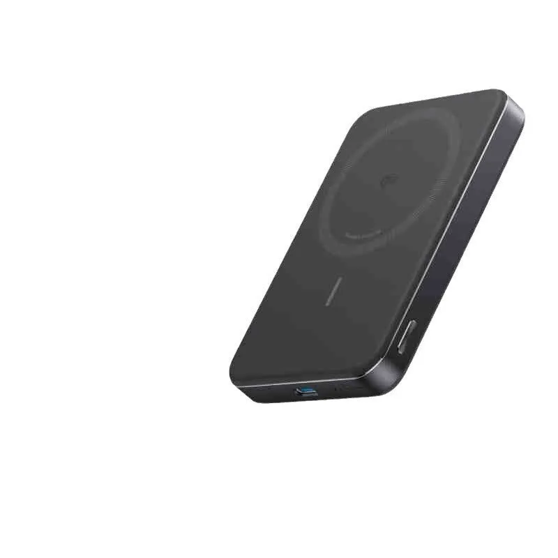 Ultra-thin Magsafe magnetic power bank with alloy shell, 30W fast charge, and 15W wireless charging in black