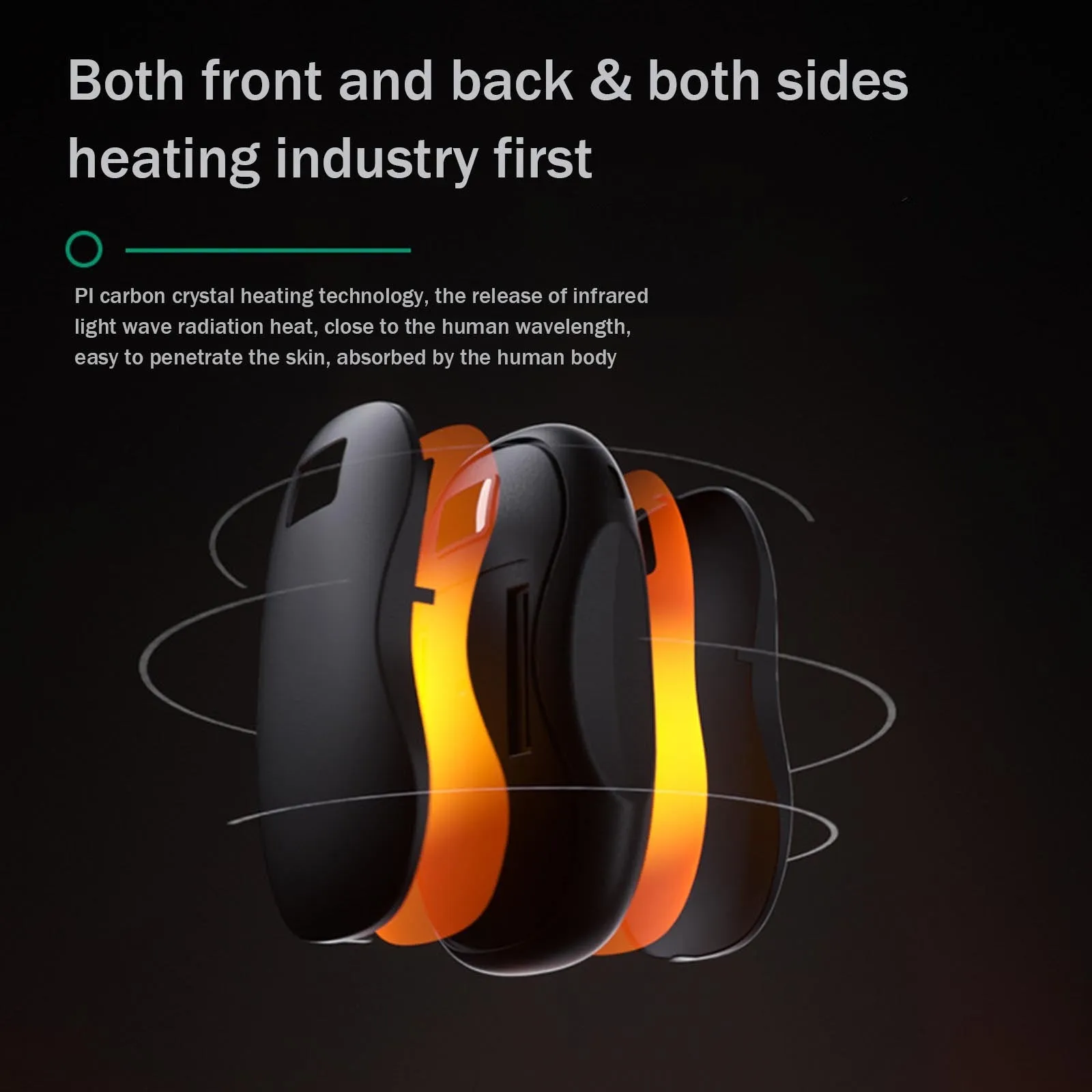 Electric hand warmer with digital display in black, USB rechargeable power bank for winter camping