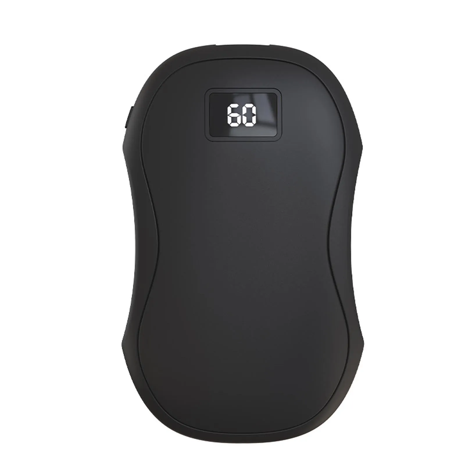 Electric hand warmer with digital display in black, USB rechargeable power bank for winter camping