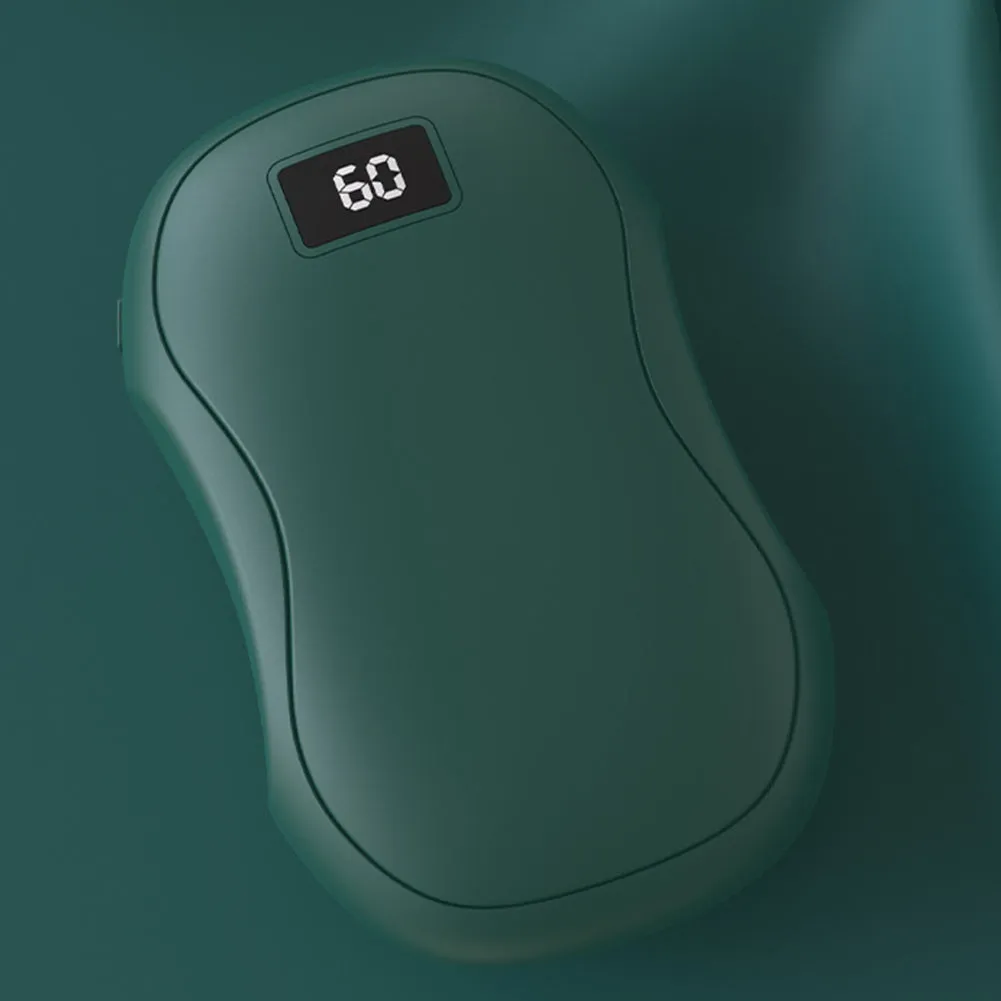 Electric hand warmer with digital display in black, USB rechargeable power bank for winter camping