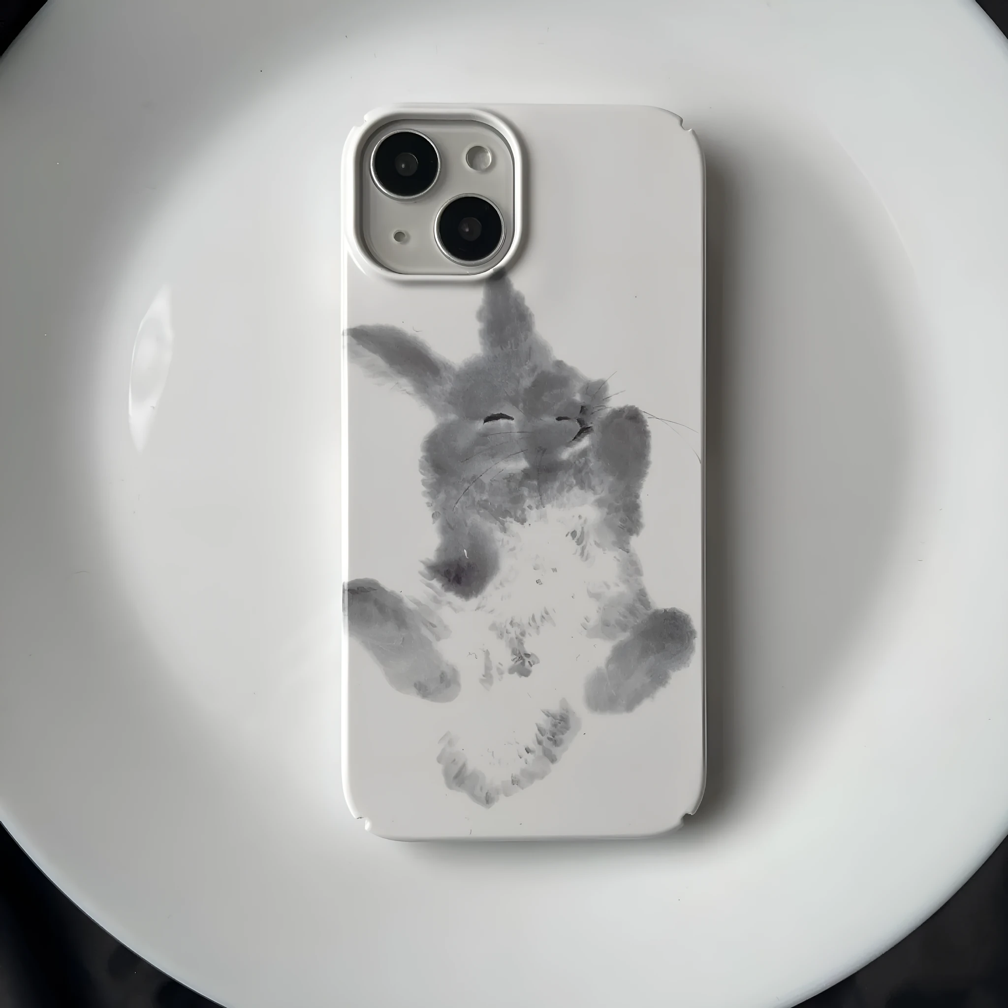 Rabbit Chinese ink ins art film phone case for iPhone with glossy or frosted finish and M61 pattern