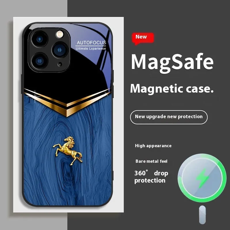 Black metal magnetic phone case for Apple iPhone 13 with all-inclusive design and sprayed finish