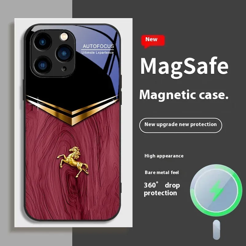 Black metal magnetic phone case for Apple iPhone 13 with all-inclusive design and sprayed finish