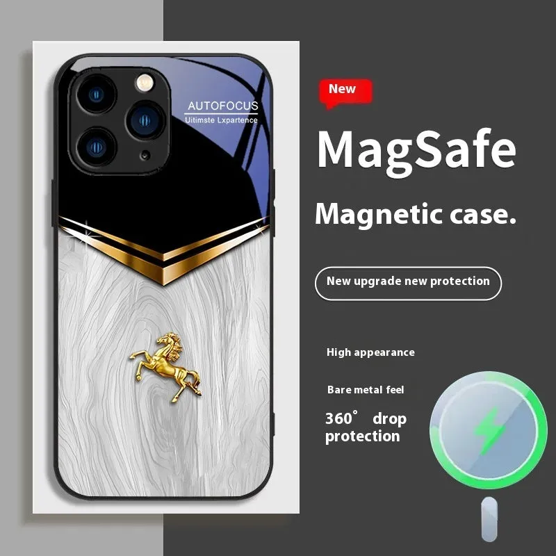 Black metal magnetic phone case for Apple iPhone 13 with all-inclusive design and sprayed finish