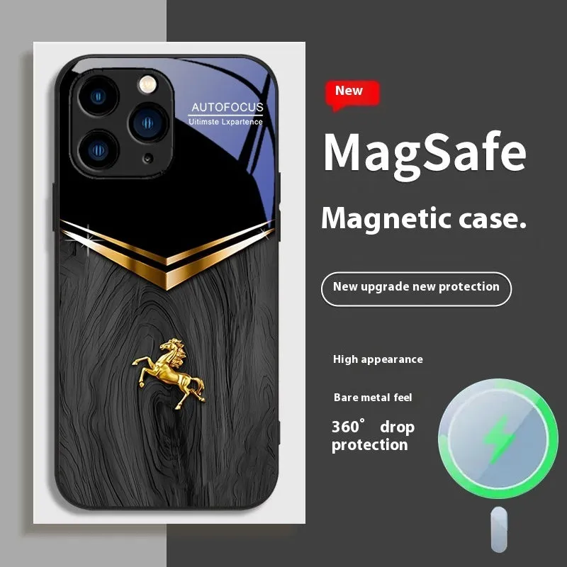 Black metal magnetic phone case for Apple iPhone 13 with all-inclusive design and sprayed finish