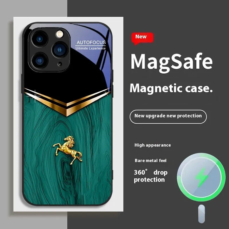Black metal magnetic phone case for Apple iPhone 13 with all-inclusive design and sprayed finish