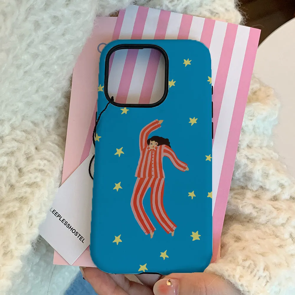 Feilin magnetic two-in-one phone case with funny cartoon illustration in blue frosted finish for iPhone