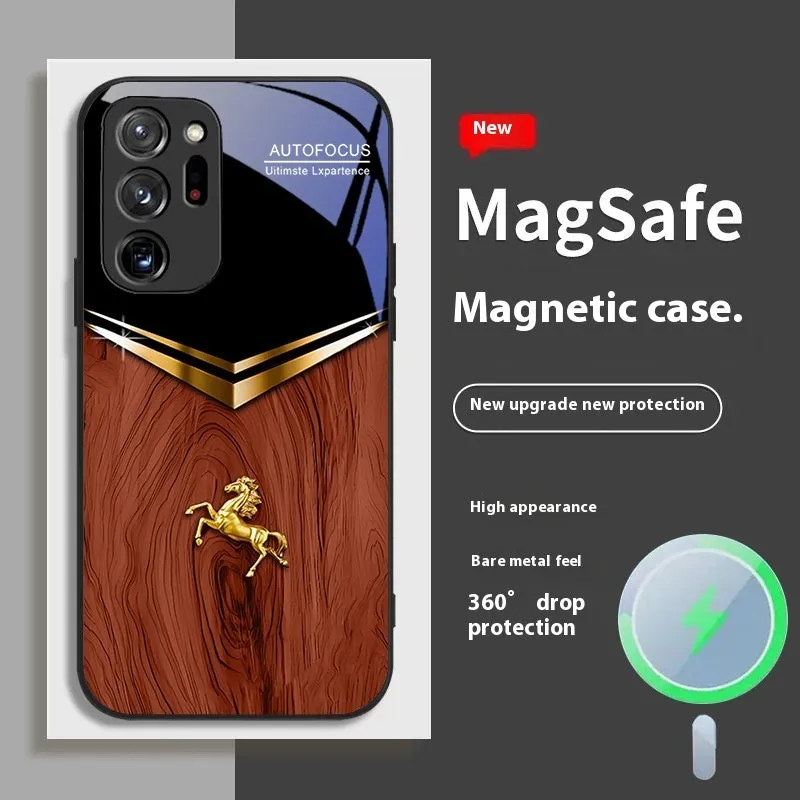 Black metal magnetic phone case for Samsung Galaxy S23 Ultra showing ring on back