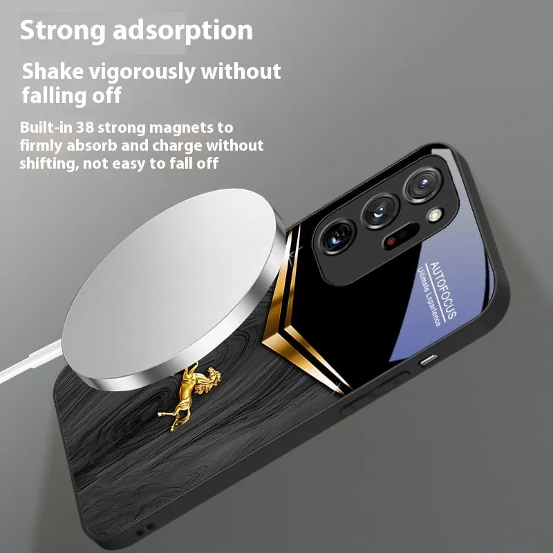 Black metal magnetic phone case for Samsung Galaxy S23 Ultra showing ring on back