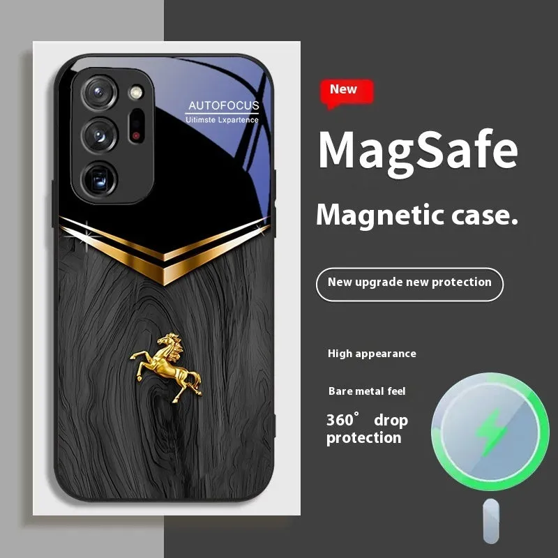Black metal magnetic phone case for Samsung Galaxy S23 Ultra showing ring on back