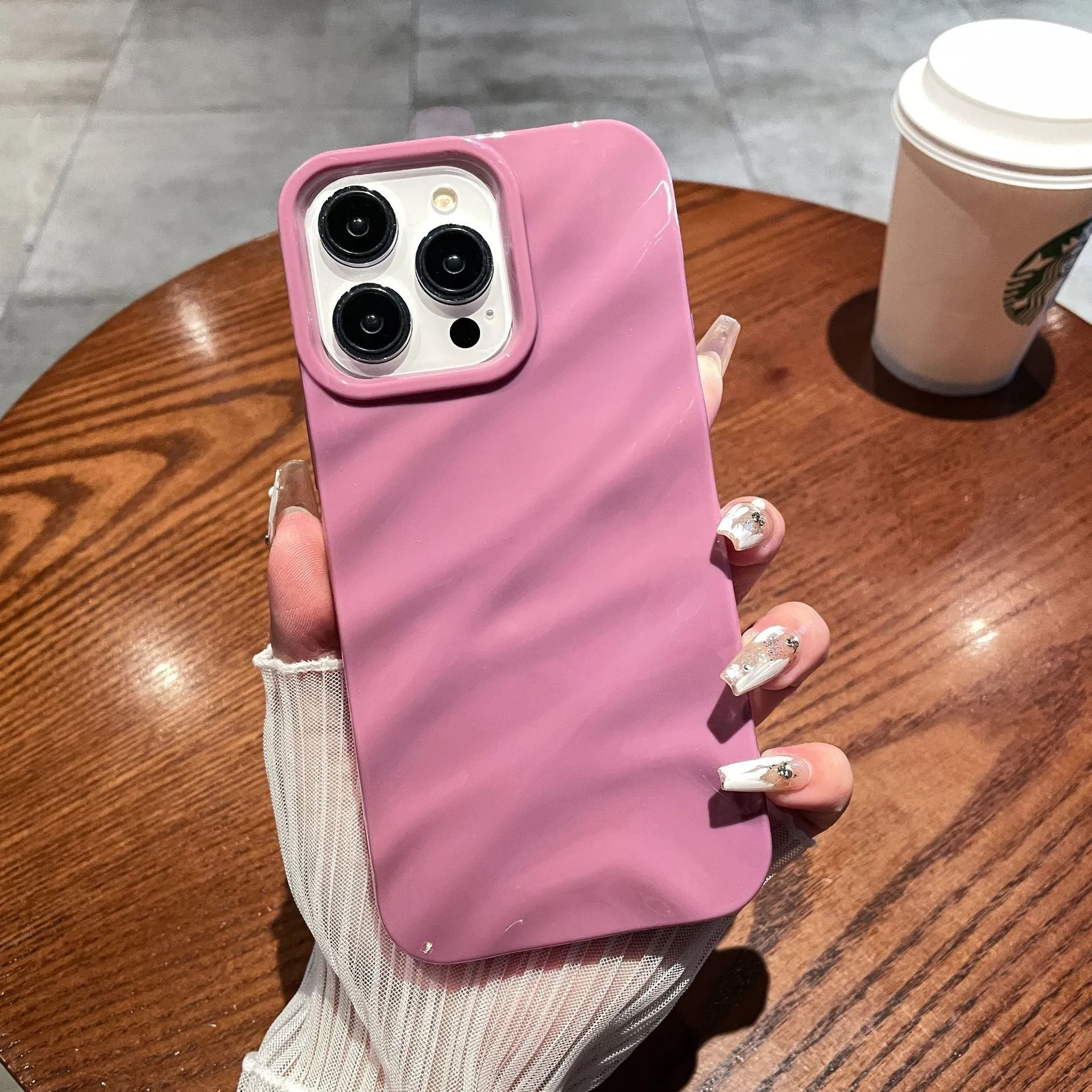 TPU soft shell phone case with three-dimensional pleated pattern in black for iPhone