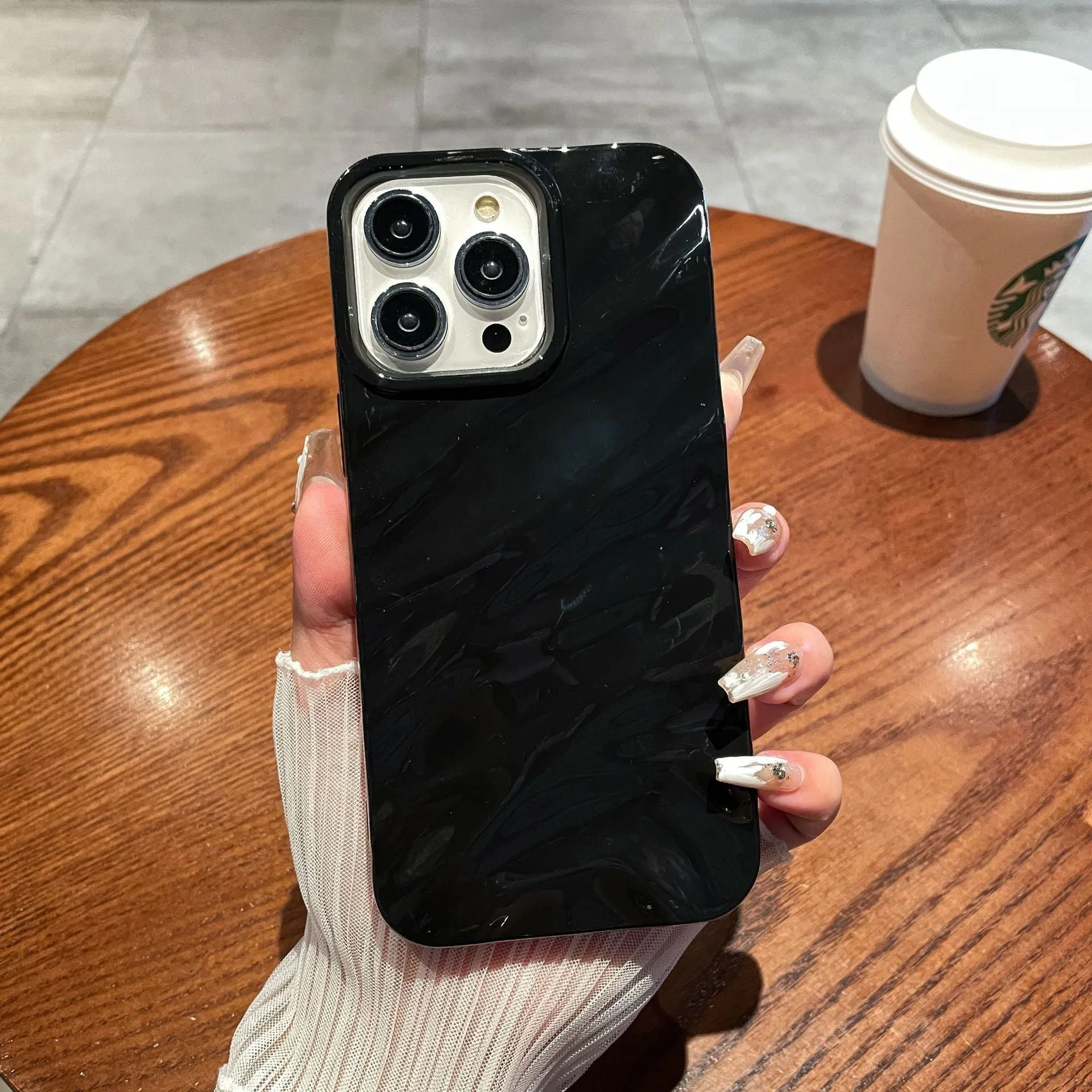 TPU soft shell phone case with three-dimensional pleated pattern in black for iPhone