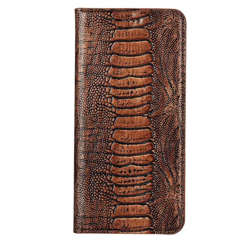 Genuine leather flip phone case for iPhone with embossed texture and magnetic closure