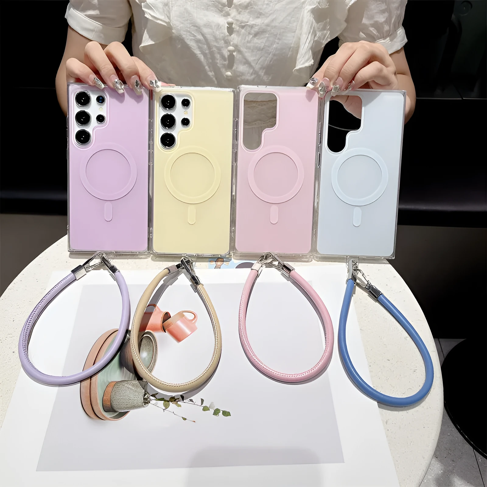 Magnetic purple soft shell phone case for Samsung with macaron colour cartoon design