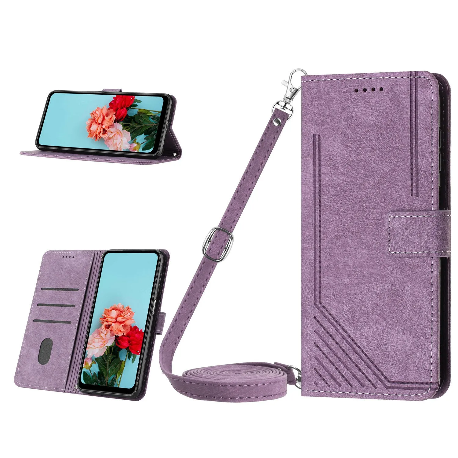Frosted TPU PU card wallet phone case with crossbody rope and bracket for iPhone 16