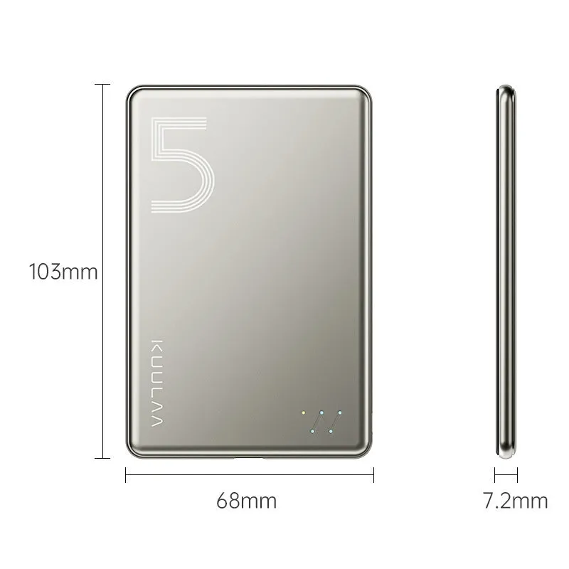 Ultra-thin magnetic wireless power bank 5000 mAh in neutral titanium colour-changing alloy shell