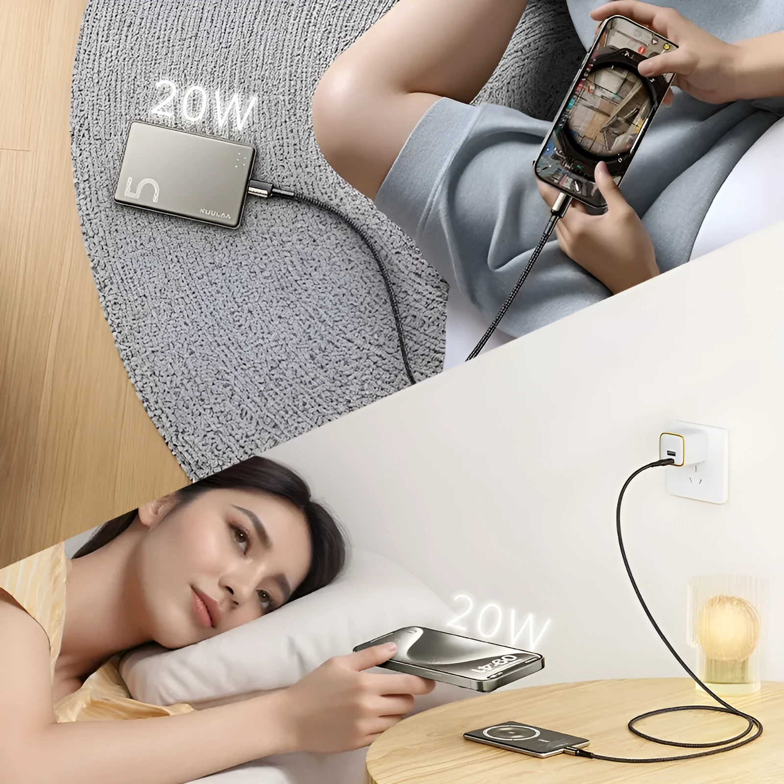 Ultra-thin magnetic wireless power bank 5000 mAh in neutral titanium colour-changing alloy shell