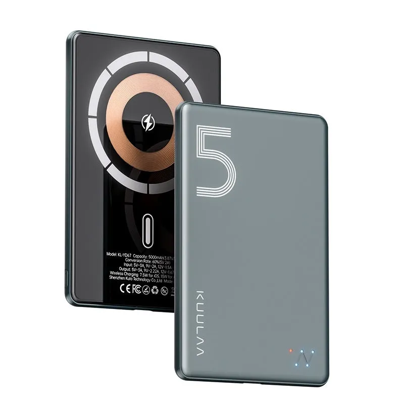 Ultra-thin magnetic wireless power bank 5000 mAh in neutral titanium colour-changing alloy shell