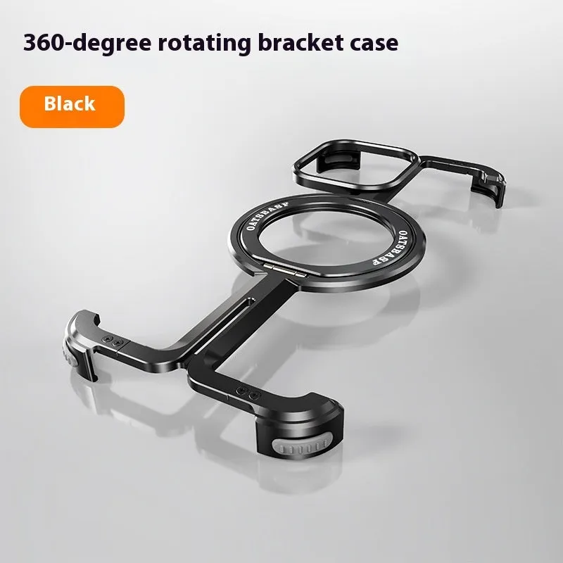 Metal magnetic bracket phone case for iPhone 17 Pro Max in black with frosted finish