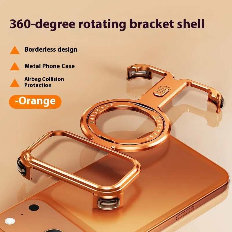 Metal magnetic bracket phone case for iPhone 17 Pro Max in black with frosted finish