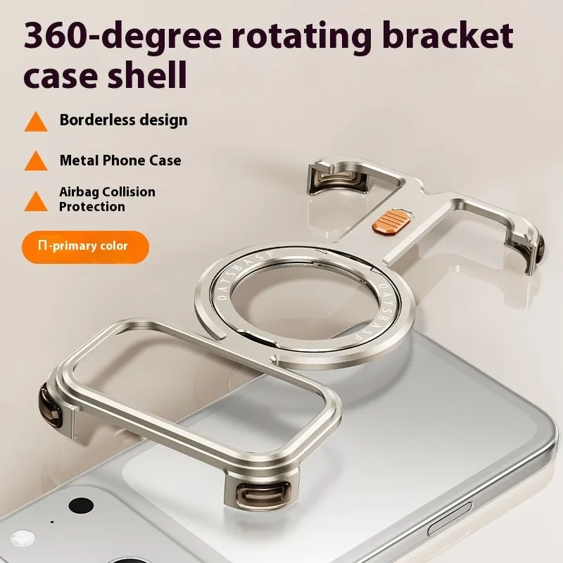 Metal magnetic bracket phone case for iPhone 17 Pro Max in black with frosted finish